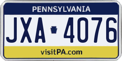 PA license plate JXA4076
