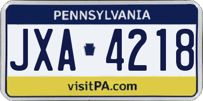 PA license plate JXA4218