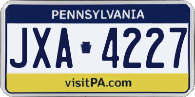 PA license plate JXA4227