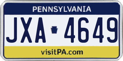 PA license plate JXA4649
