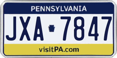 PA license plate JXA7847