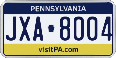 PA license plate JXA8004