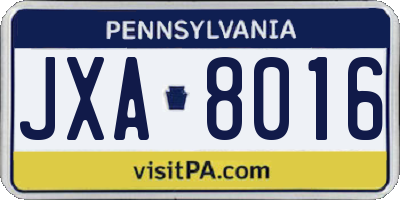 PA license plate JXA8016