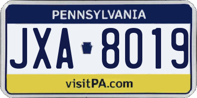 PA license plate JXA8019