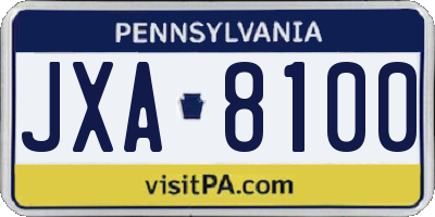 PA license plate JXA8100