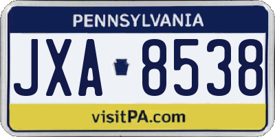 PA license plate JXA8538