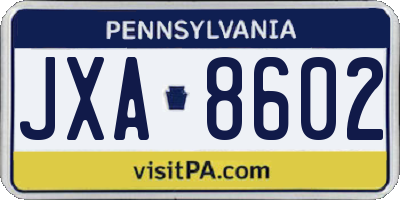 PA license plate JXA8602