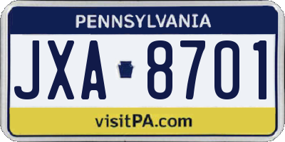 PA license plate JXA8701