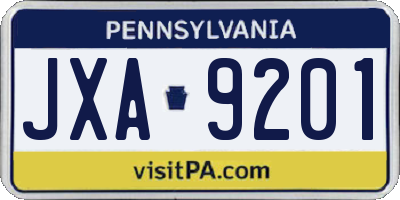 PA license plate JXA9201