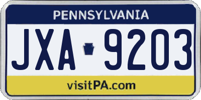 PA license plate JXA9203