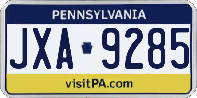 PA license plate JXA9285