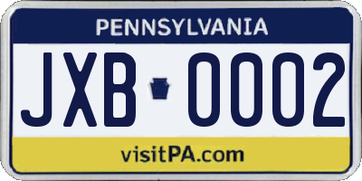 PA license plate JXB0002