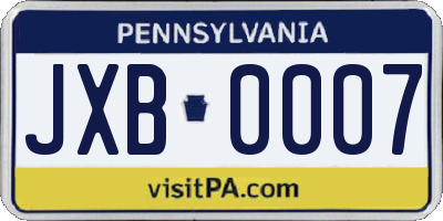 PA license plate JXB0007