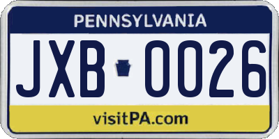 PA license plate JXB0026