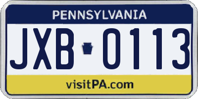 PA license plate JXB0113
