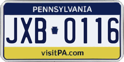PA license plate JXB0116