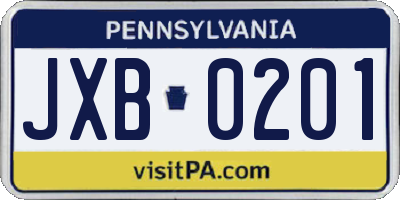 PA license plate JXB0201