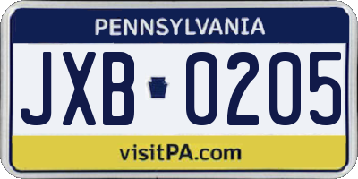PA license plate JXB0205