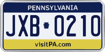 PA license plate JXB0210