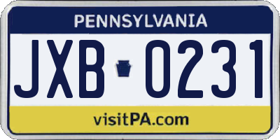 PA license plate JXB0231