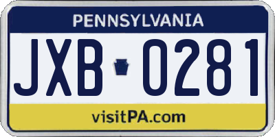 PA license plate JXB0281