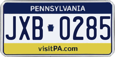 PA license plate JXB0285
