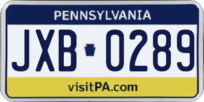 PA license plate JXB0289
