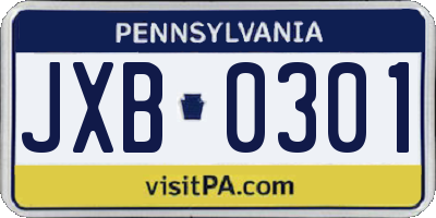 PA license plate JXB0301