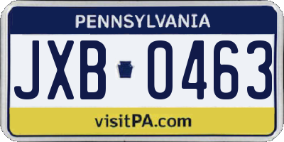 PA license plate JXB0463