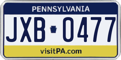 PA license plate JXB0477