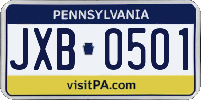 PA license plate JXB0501
