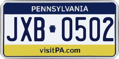 PA license plate JXB0502