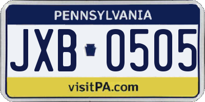 PA license plate JXB0505