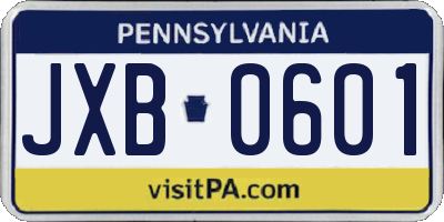 PA license plate JXB0601
