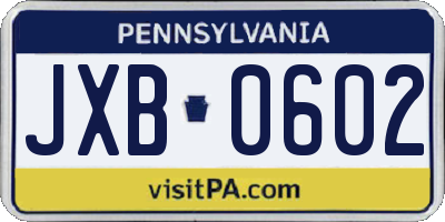 PA license plate JXB0602