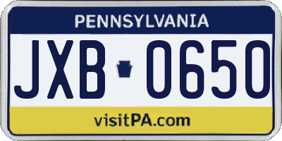 PA license plate JXB0650