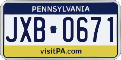 PA license plate JXB0671