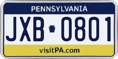 PA license plate JXB0801