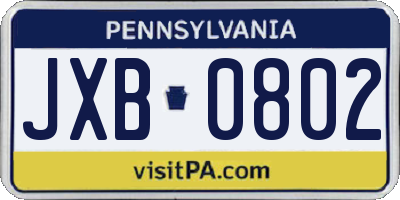 PA license plate JXB0802