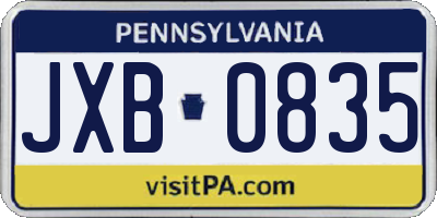 PA license plate JXB0835