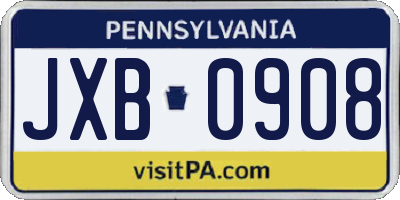 PA license plate JXB0908