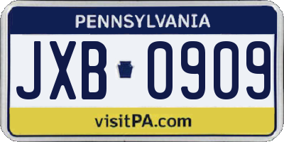 PA license plate JXB0909