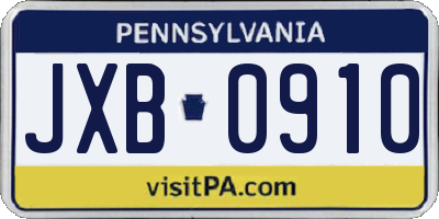 PA license plate JXB0910