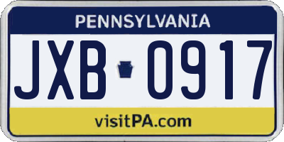 PA license plate JXB0917
