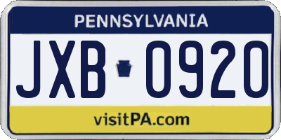 PA license plate JXB0920