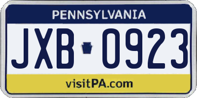 PA license plate JXB0923