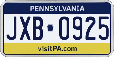 PA license plate JXB0925