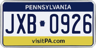PA license plate JXB0926