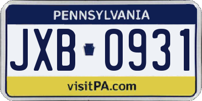PA license plate JXB0931
