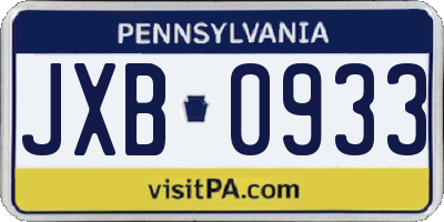 PA license plate JXB0933